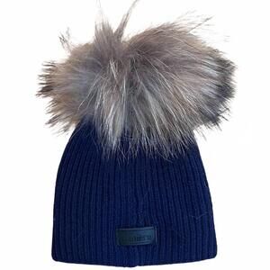 NEW MANIERE knitted wool pom hat in navy